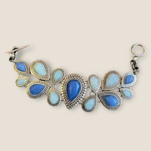 Vintage Style Silver & Blue Stone Charm Bracelets With Floral & Teardrop Designs